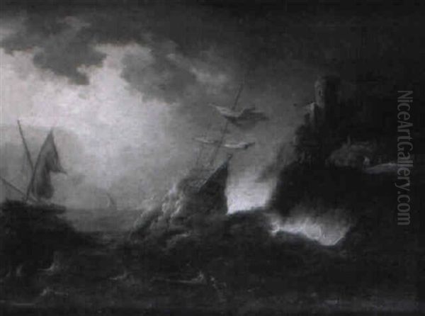 Navire Dans La Tempete Pres De La Cote Rocheuse Oil Painting by Egbert Lievensz van der Poel