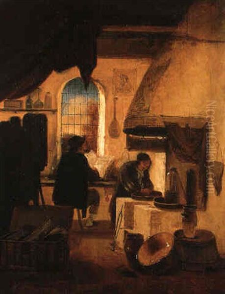 An Artist At Work In His Studio Oil Painting by Egbert Lievensz van der Poel