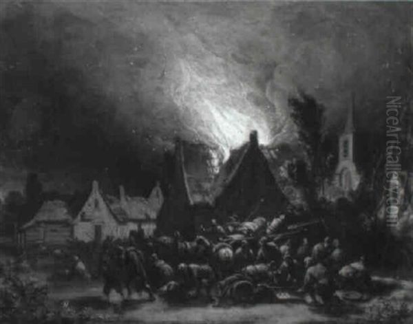 House In A Village On Fire At Night by Egbert Lievensz van der Poel