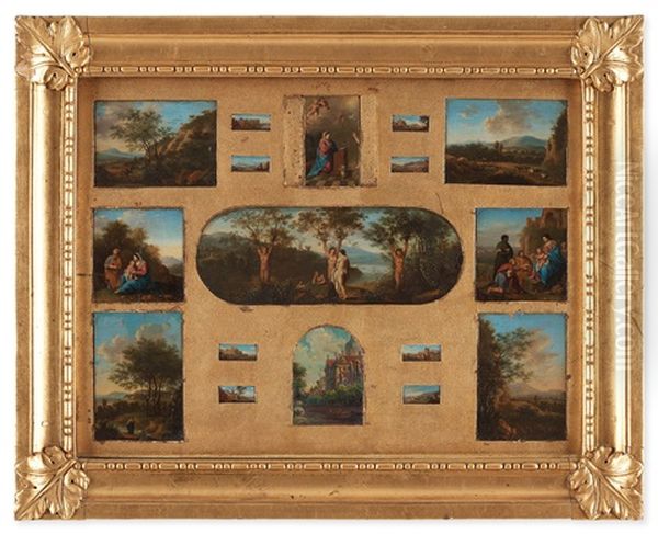 3 Pictures With The Madonna, Antique Scenes Oil Painting by Cornelis Van Poelenburgh