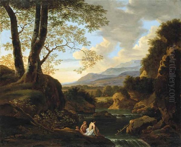 An Italianate Landscape With Women Bathing Oil Painting by Cornelis Van Poelenburgh