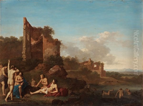 Bathing Nymphs Oil Painting by Cornelis Van Poelenburgh