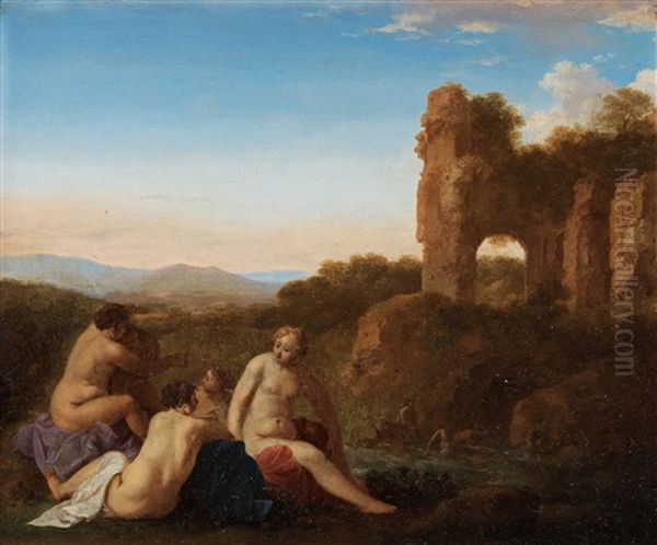 Three Nymphs In A Landscape Oil Painting by Cornelis Van Poelenburgh