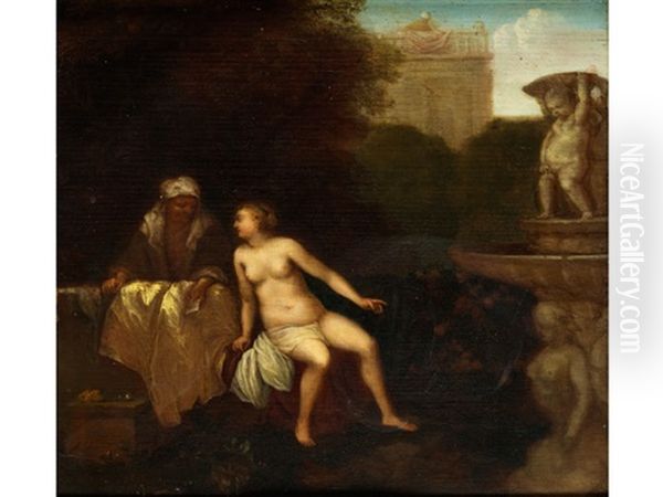 Bathseba Im Bade Oil Painting by Cornelis Van Poelenburgh