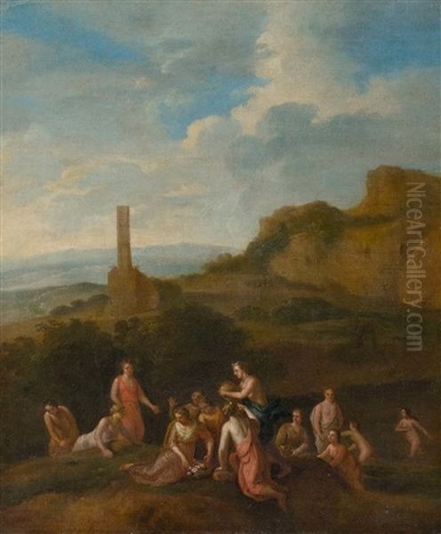 A Mythological Scene Oil Painting by Cornelis Van Poelenburgh