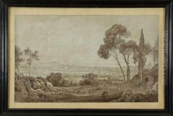 Nicolas Didier Boguet Vue Du Colisee Et Vue De La Campagne Romaine. Paire De Dessins Oil Painting by Nicolas-Didier Boguet