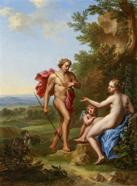 Venus Und Adonis Mit Dem Amorknaben Oil Painting by Cornelis Van Poelenburgh