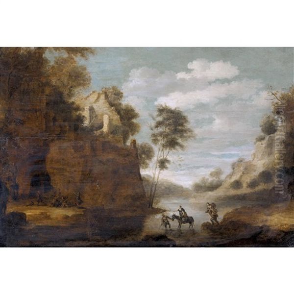 Arkadische Landschaft Mit Nymphe Und Satyroi Oil Painting by Cornelis Van Poelenburgh