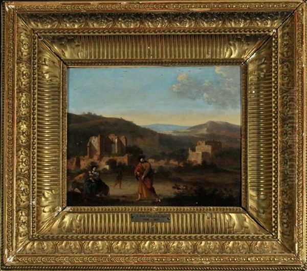 Hl. Familie Auf Der Flucht Nach Agypten In Hugellandschaft Mit Ruinen Oil Painting by Cornelis Van Poelenburgh