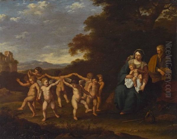 Ruhe Auf Der Flucht Nach Agypten Oil Painting by Cornelis Van Poelenburgh