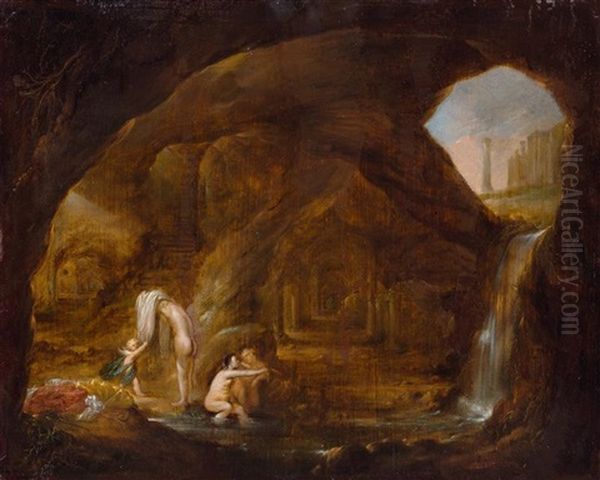 Nymphen In Einer Grotte by Cornelis Van Poelenburgh