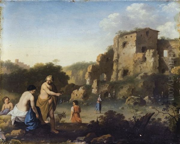 Paysage Italianisant Anime De Personnages Oil Painting by Cornelis Van Poelenburgh