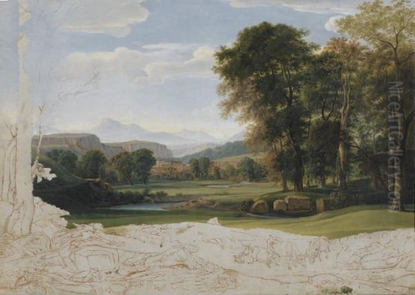 Landscape In The Roman Campagna Oil Painting by Nicolas-Didier Boguet