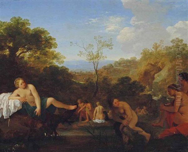 Diana Surprised At Her Bath Oil Painting by Cornelis Van Poelenburgh