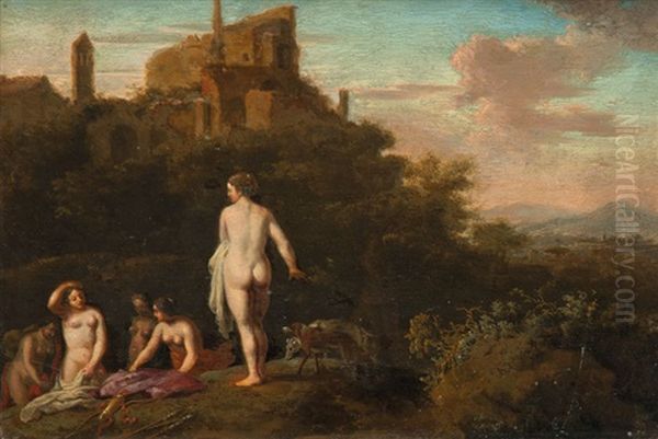 Diana And Her Nymphs Bathing Oil Painting by Cornelis Van Poelenburgh