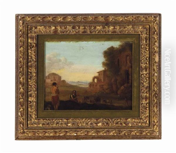 An Arcadian Landscape Oil Painting by Cornelis Van Poelenburgh