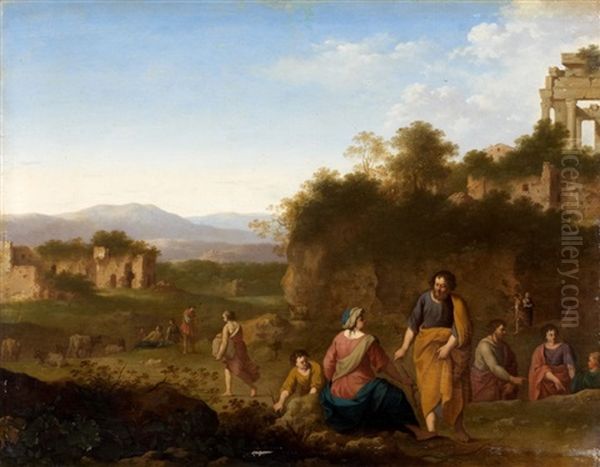 Le Prophete Elie Et La Veuve De Sarepta Oil Painting by Cornelis Van Poelenburgh