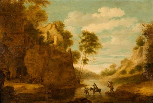 Flusslandschaft Mit Tier- Und Figurenstaffage Oil Painting by Cornelis Van Poelenburgh