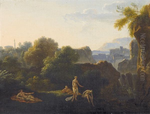 Idyllische Landschaft Mit Badenden Nymphen Oil Painting by Cornelis Van Poelenburgh