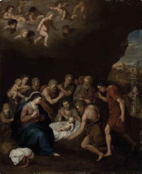 The Adoration Of The Shepherds Oil Painting by Cornelis Van Poelenburgh