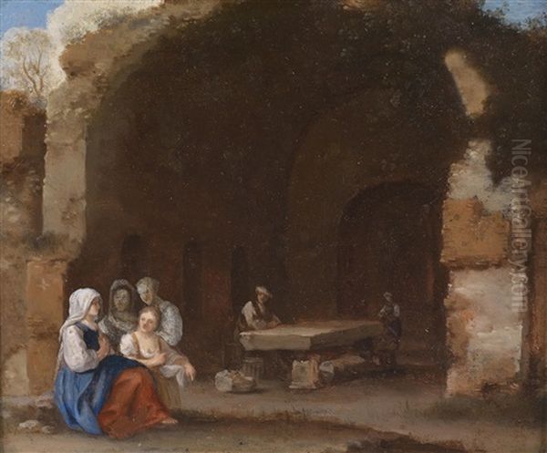 Frauen Vor Romischen Ruinen Oil Painting by Cornelis Van Poelenburgh