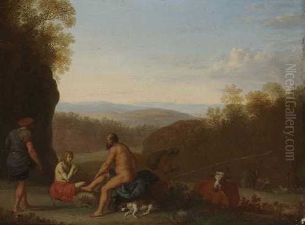 Landschaft Mit Merkur Und Argus Oil Painting by Cornelis Van Poelenburgh