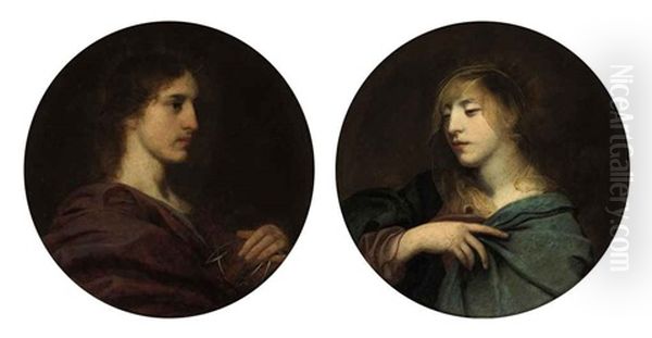 Christ (+ The Virgin; Pair) Oil Painting by Cornelis Van Poelenburgh