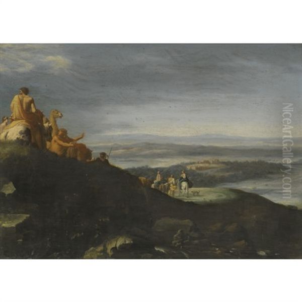 A Landscape With The Flight Into Egypt Oil Painting by Cornelis Van Poelenburgh