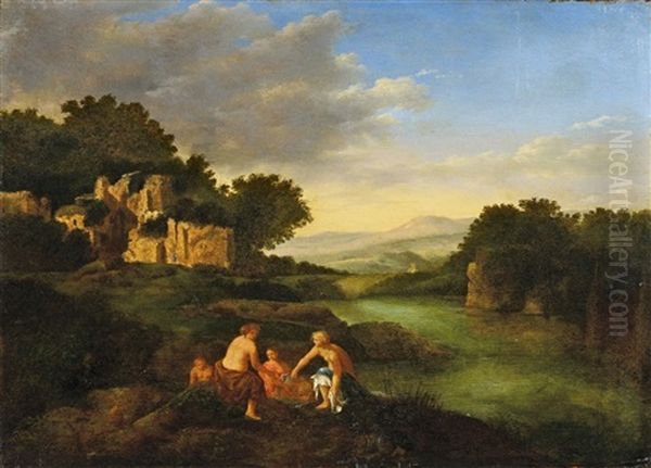 Landschaft Mit Badenden Nymphen Oil Painting by Cornelis Van Poelenburgh