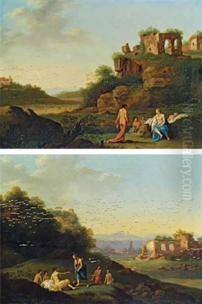 Badende In Sudlicher Landschaft (pair) Oil Painting by Cornelis Van Poelenburgh