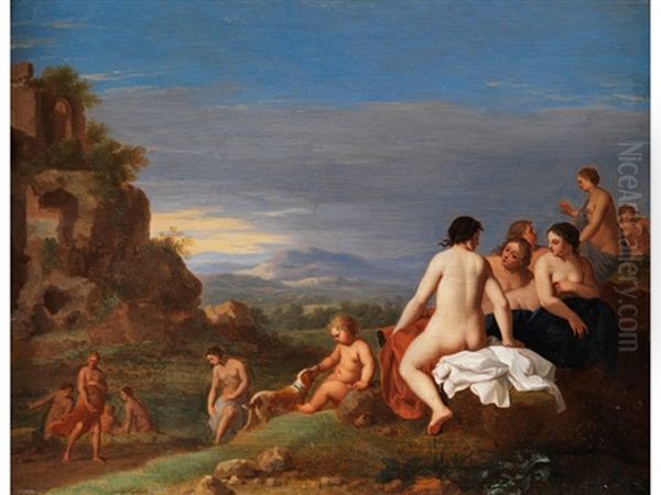 Nymphen Beim Bad Oil Painting by Cornelis Van Poelenburgh