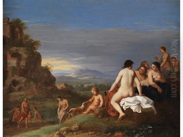 Nymphen Beim Bad Oil Painting by Cornelis Van Poelenburgh