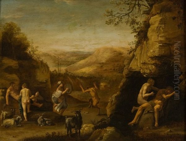 Erotische Szene Mit Feiernden Nymphen, Satyrn Und Faun Oil Painting by Cornelis Van Poelenburgh