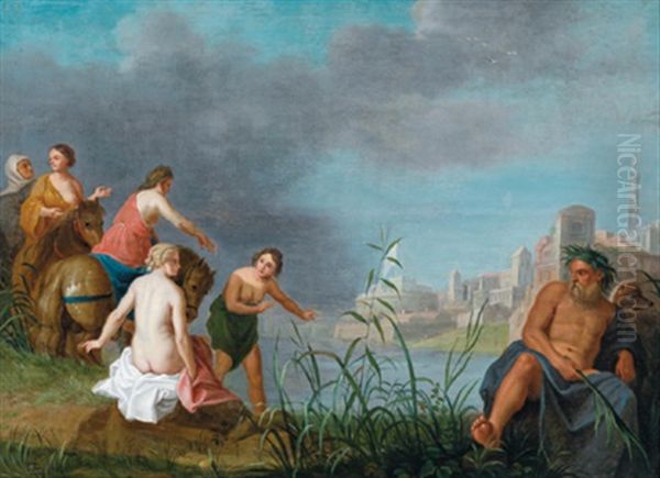 Flusslandschaft Mit Einer Badenden Nymphe (diana?) Und Einem Flussgott Oil Painting by Cornelis Van Poelenburgh