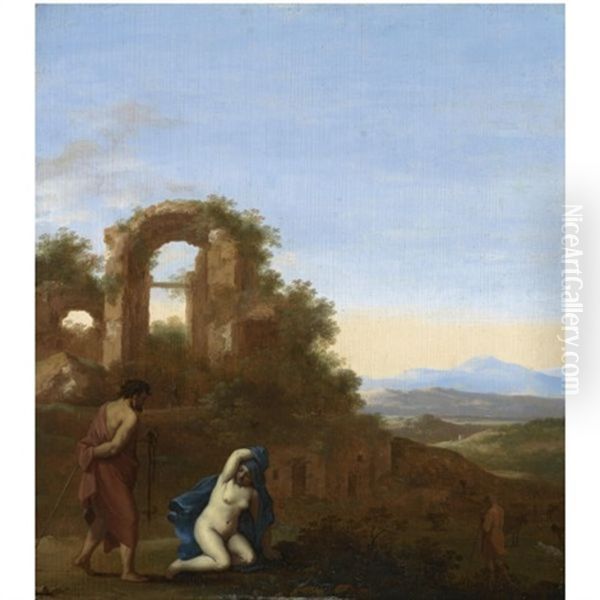 Judah And Tamar In An Italianate Landscape Oil Painting by Cornelis Van Poelenburgh