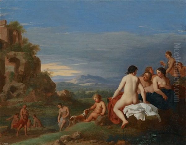 Nymphen Beim Bad Oil Painting by Cornelis Van Poelenburgh