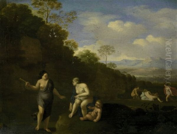 Nymphen In Einer Arkadischen Landschaft Oil Painting by Cornelis Van Poelenburgh