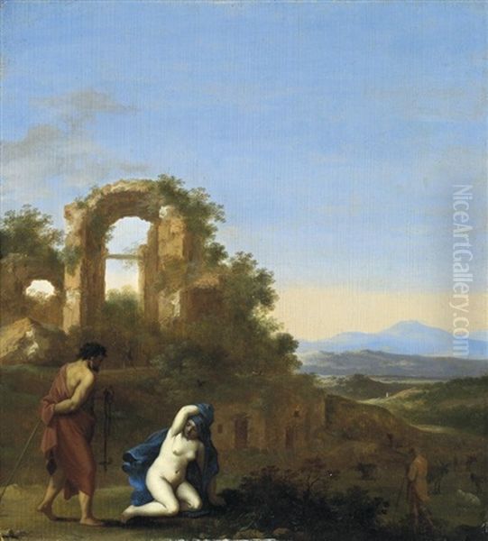 Weite Romische Ruinenlandschaft Mit Hirten Oil Painting by Cornelis Van Poelenburgh