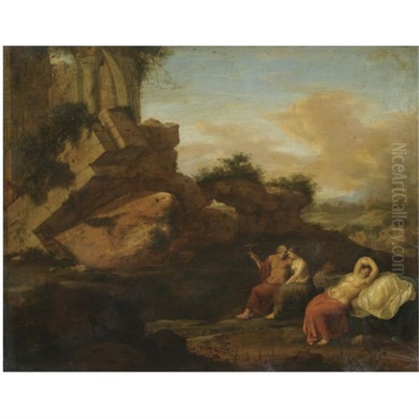 An Italianate Landscape With Lot And His Daughters Oil Painting by Cornelis Van Poelenburgh