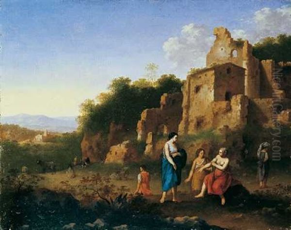 Ruinenlandschaft Mit Nymphen Und Hirten Oil Painting by Cornelis Van Poelenburgh