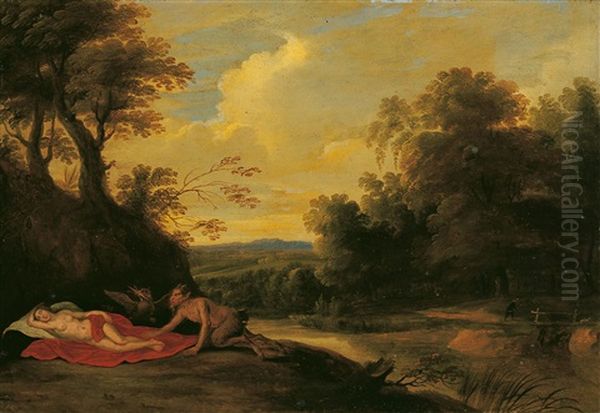 Satyr Sich Einer Schlafenden Nymphe Nahernd Oil Painting by Cornelis Van Poelenburgh