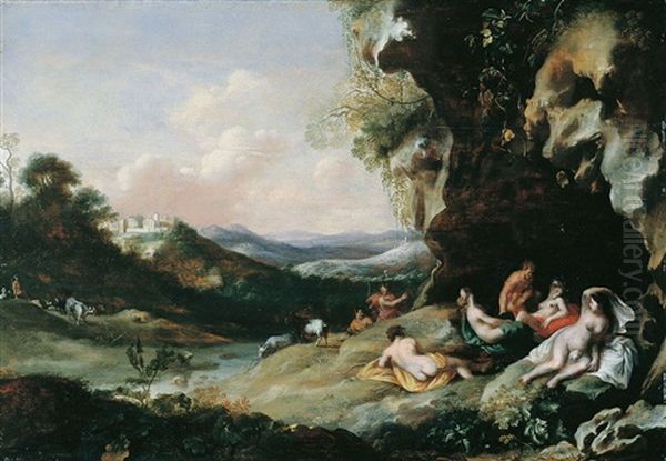 Landschaft Mit Einem Satyr Und Lagernden Nymphen Oil Painting by Cornelis Van Poelenburgh