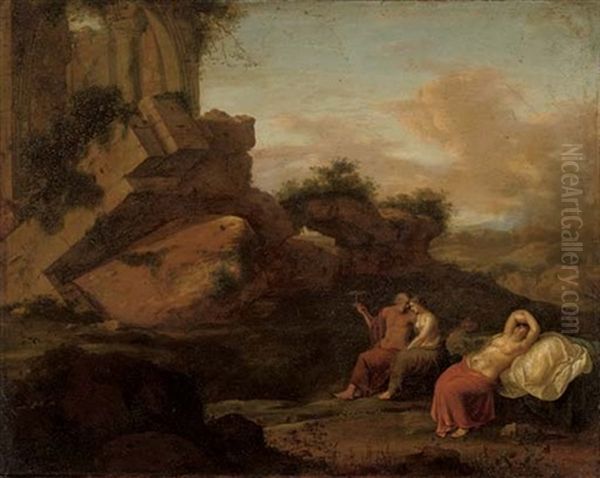 Lot And His Daughters Oil Painting by Cornelis Van Poelenburgh