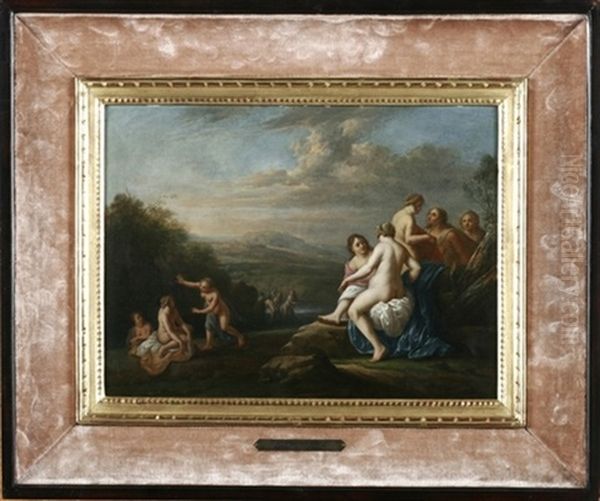 Badene Nymphen In Arkadischer Landschaft Oil Painting by Cornelis Van Poelenburgh