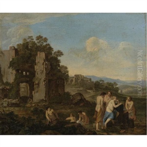 Arcadian Landscape Oil Painting by Cornelis Van Poelenburgh