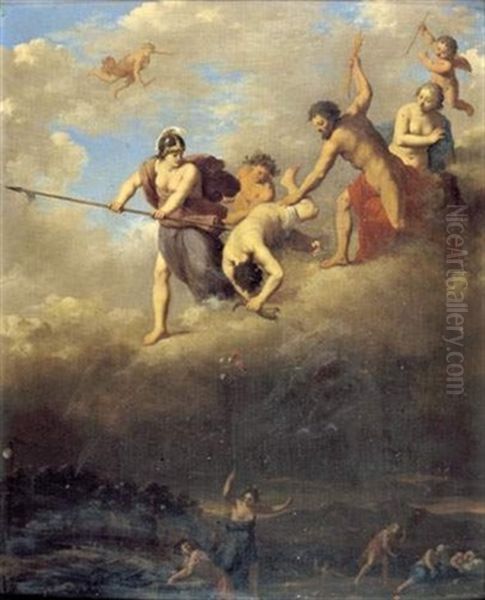 La Chute D'hephaistos (?) Oil Painting by Cornelis Van Poelenburgh