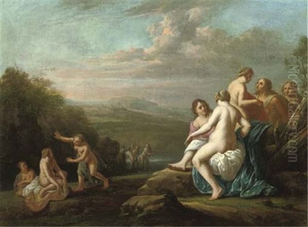 Diana And Her Nymphs Bathing Oil Painting by Cornelis Van Poelenburgh