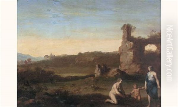 Venus Et Cupidon Devant Des Ruines Antiques Oil Painting by Cornelis Van Poelenburgh