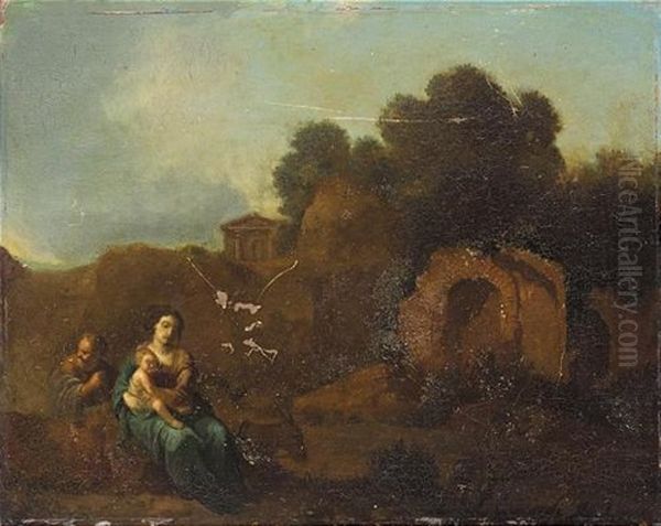 Rest On The Flight Into Eygpt Oil Painting by Cornelis Van Poelenburgh