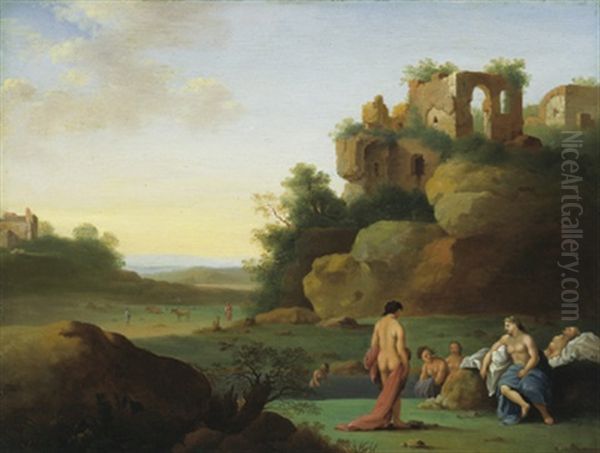 Badende Nymphen In Einer Sudlichen Landschaft Oil Painting by Cornelis Van Poelenburgh